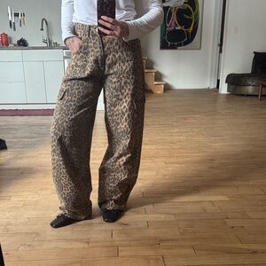 Leopard Print Wide Leg Jeans